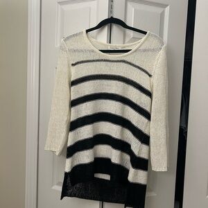 Calvin Klein Black and White Crew Neck Sweater Striped Knit